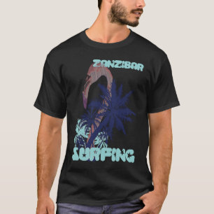 Flamingo Zanzibar Surfing Palm tree Beach Ocean Va T-Shirt