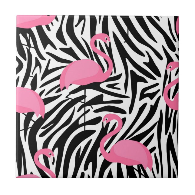 Flamingo Zebra Print Summer Tile (Front)