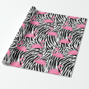 Flamingo Zebra Print Summer Wrapping Paper