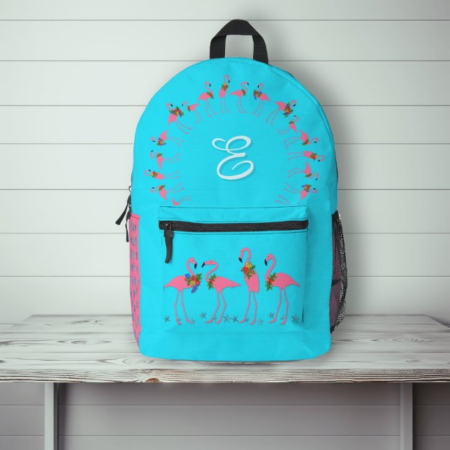 Flamingoes Aqua Student Name Initial Backpack (Creator Uploaded)