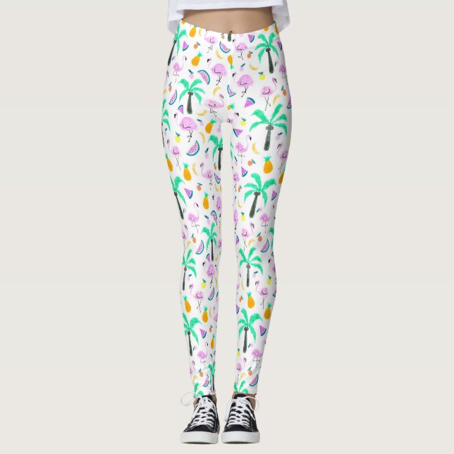 Flamingoes in Tropical Jungle Pattern  Leggings (Front)