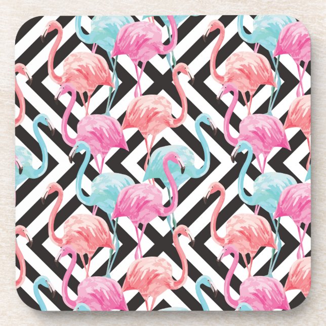 Flamingoes on Bold Design Pattern Coaster (Front)