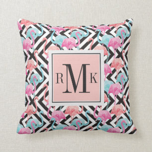 Flamingoes on Bold Design Pattern Cushion