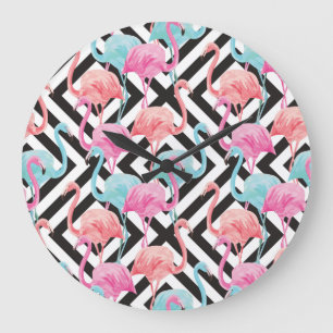 Flamingoes on Bold Design Pattern Large Clock