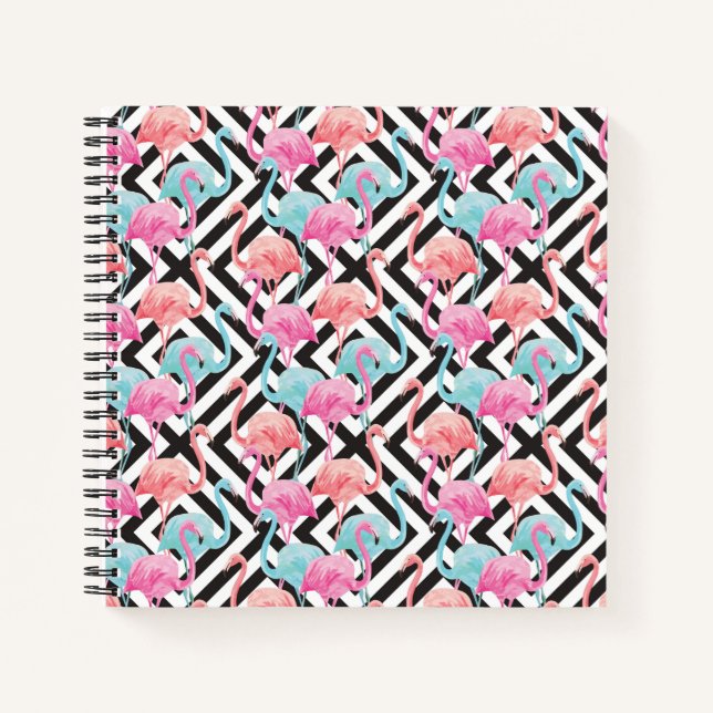 Flamingoes on Bold Design Pattern Notebook (Front)