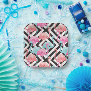 Flamingoes on Bold Design Pattern Paper Plate