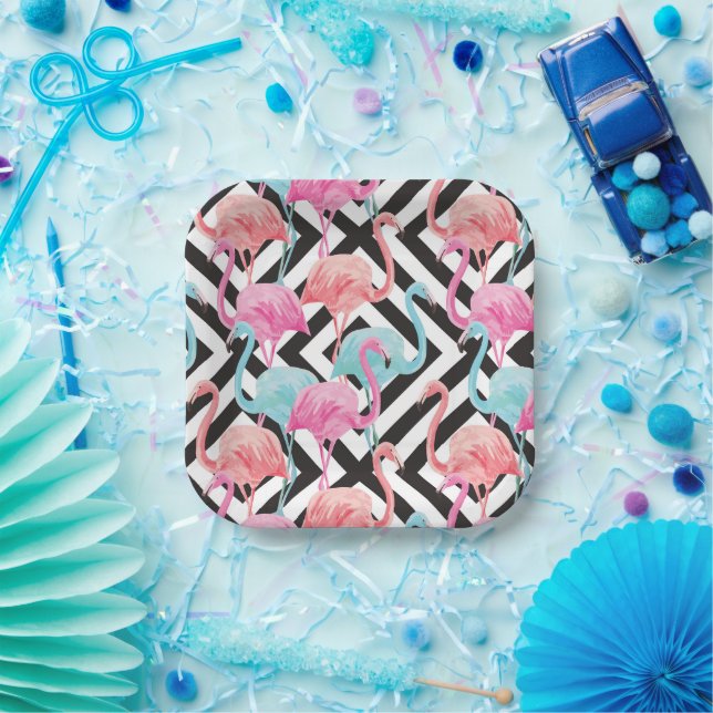 Flamingoes on Bold Design Pattern Paper Plate (Party)
