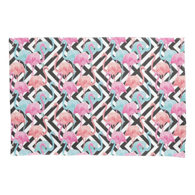 Flamingoes on Bold Design Pattern Pillowcase (Front-Left)
