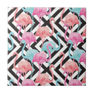 Flamingoes on Bold Design Pattern Tile