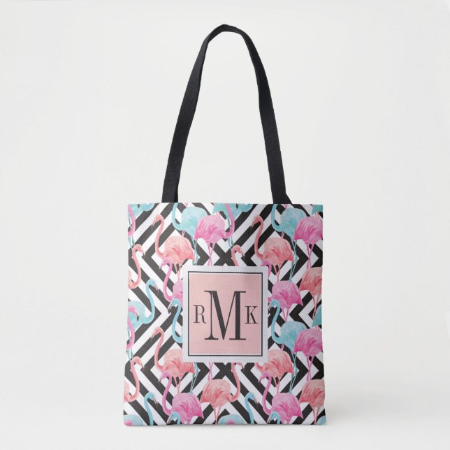 Flamingoes on Bold Design Pattern Tote Bag (Front)
