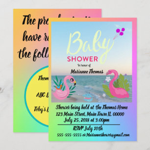 Flamingoes on the Ocean Baby Shower Invitation