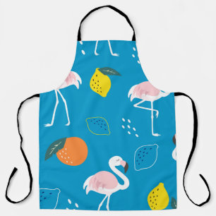 Flamingos, abstract tropical fruits, trendy patter apron