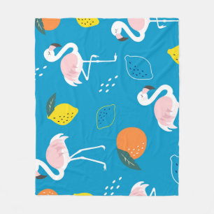 Flamingos, abstract tropical fruits, trendy patter fleece blanket