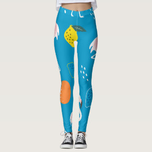 Flamingos, abstract tropical fruits, trendy patter leggings