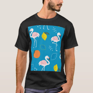 Flamingos, abstract tropical fruits, trendy patter T-Shirt