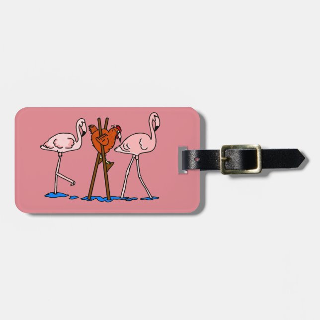 Flamingos And Chicken With Pink Background Luggage Tag (Front Horizontal)