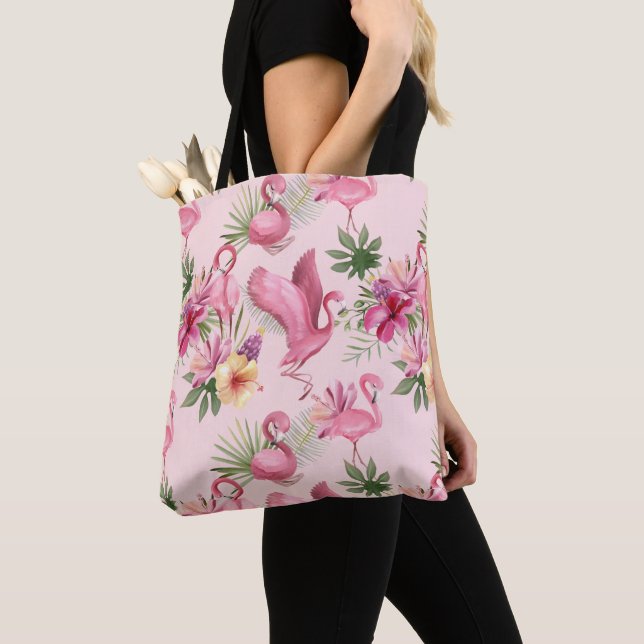 Flamingos And Flowers Tote Bag (Close Up)