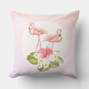 Flamingos and Flowers Tropical Cushion
