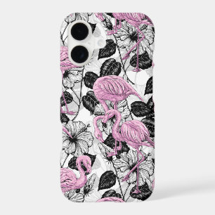 Flamingos and hibiscus flowers