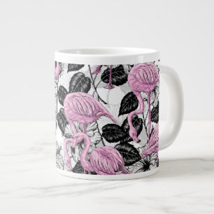 Flamingos and hibiscus flowers large coffee mug