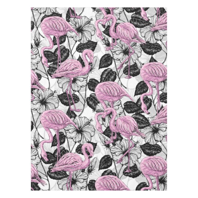 Flamingos and hibiscus flowers tablecloth (Front)