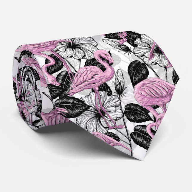 Flamingos and hibiscus flowers tie (Rolled)