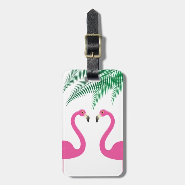 Flamingos and Palm Leaves Luggage Tag (Front Vertical)