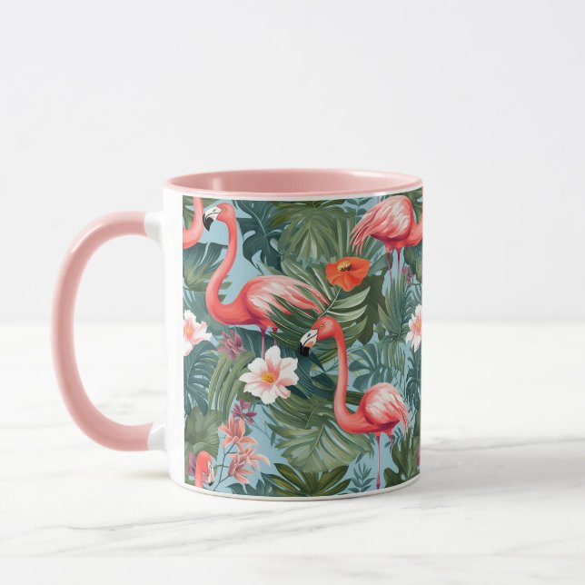 Flamingos and Palm Leaves mug (Left)