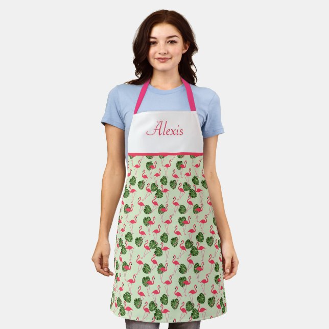 Flamingos And Palm Leaves Pattern Apron (Worn)