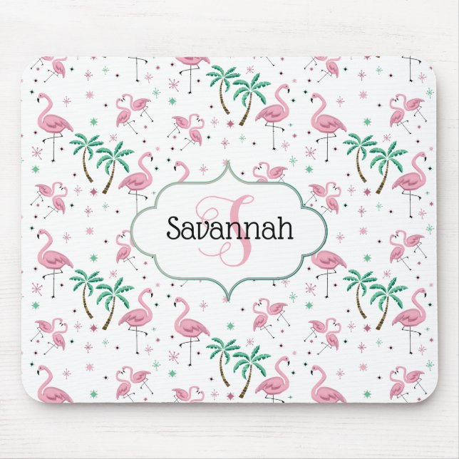 Flamingos and Palm Trees Atomic Style Monogram Mouse Mat (Front)