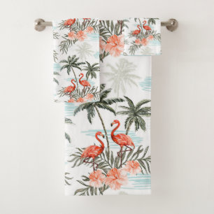 Flamingos and Palm Trees Bath Towel Set