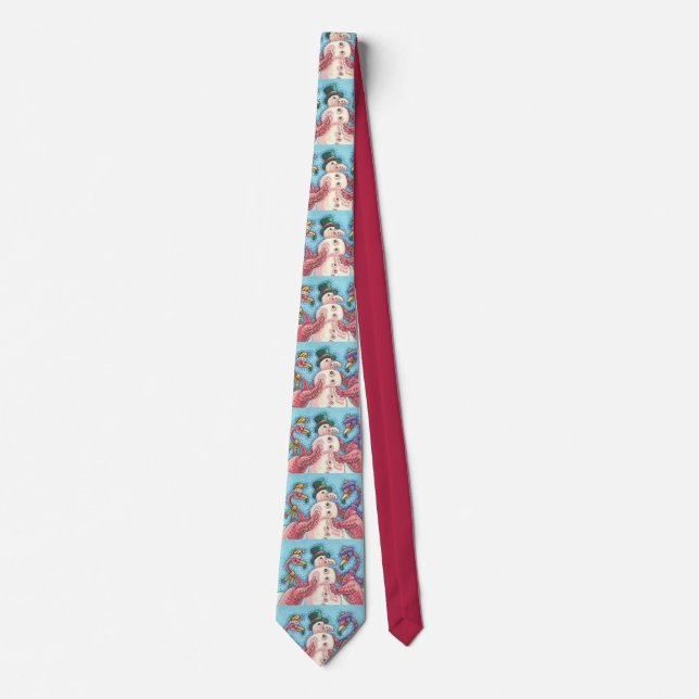 FLAMINGOS AND PINK SNOWMAN, CHRISTMAS HOLIDAY TIE (Front)
