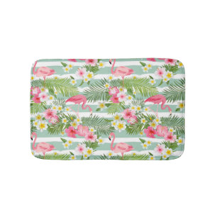 Flamingos And Stripes Bath Mat