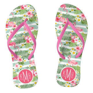 Flamingos And Stripes | Monogram Flip Flops