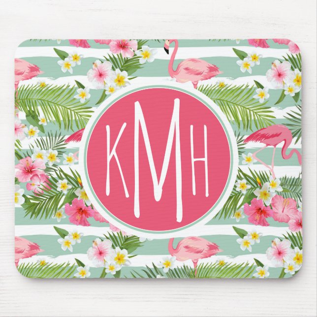 Flamingos And Stripes | Monogram Mouse Mat (Front)