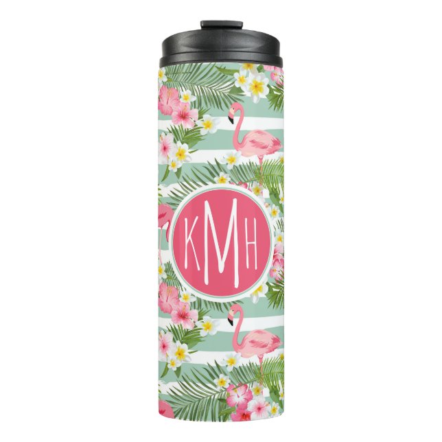 Flamingos And Stripes | Monogram Thermal Tumbler (Front)