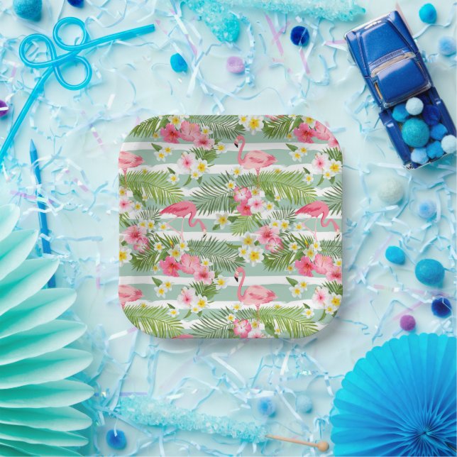 Flamingos And Stripes Paper Plate (Party)