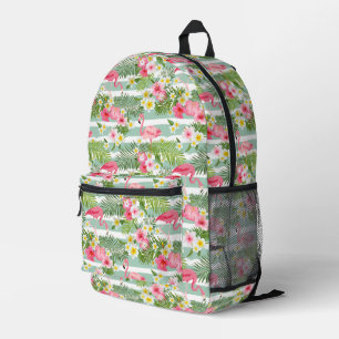 Flamingos And Stripes Printed Backpack