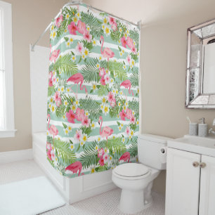 Flamingos And Stripes Shower Curtain
