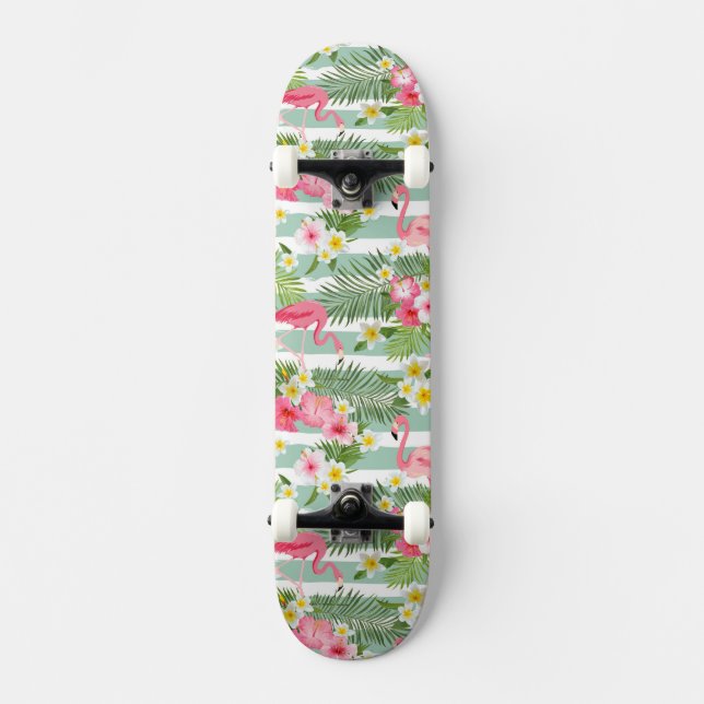 Flamingos And Stripes Skateboard (Front)