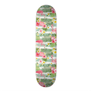 Flamingos And Stripes Skateboard