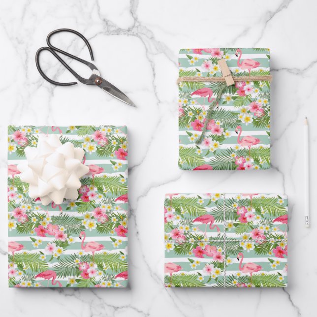 Flamingos And Stripes Wrapping Paper Sheet (Front)