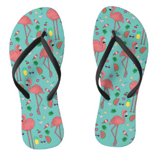 Flamingos and Summer Theme - Blue Flip Flops