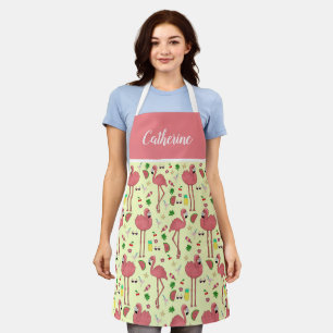Flamingos and Summer Theme with Name - Yellow Apron