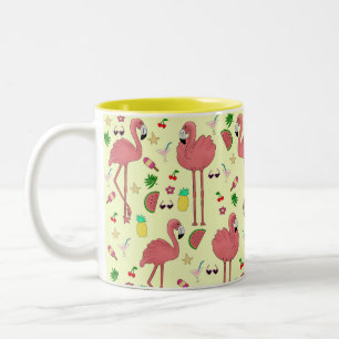 Flamingos and Summer Theme - Yellow Two-Tone Coffee Mug