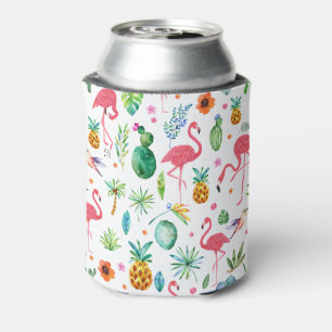 Flamingos and tropical flowers and leaves pattern  can cooler