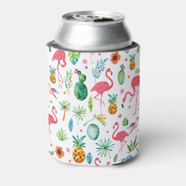 Flamingos and tropical flowers and leaves pattern  can cooler (Can Back)
