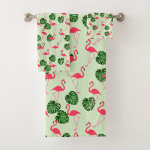 Flamingos and Tropical Leaves Bath Towel Set