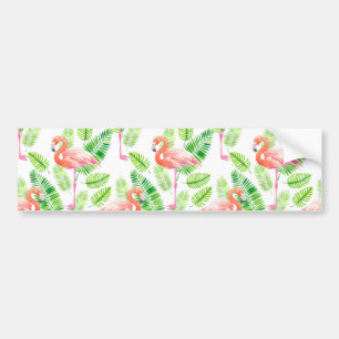 Flamingos and tropical leaves bumper sticker
