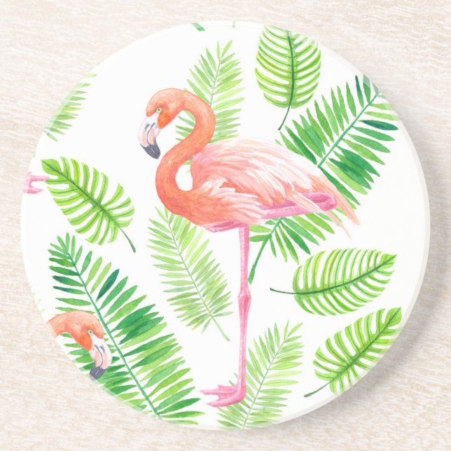 Flamingos and tropical leaves coaster (Front)